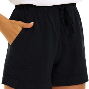 Women's Black Linen Casual Shorts